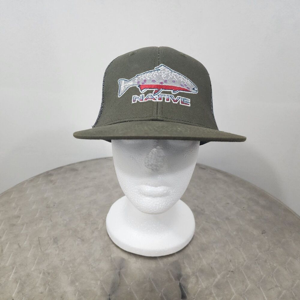 Rep Your Water Native Rainbow Fishing Trucker Hat Cap in Army Green Snapback